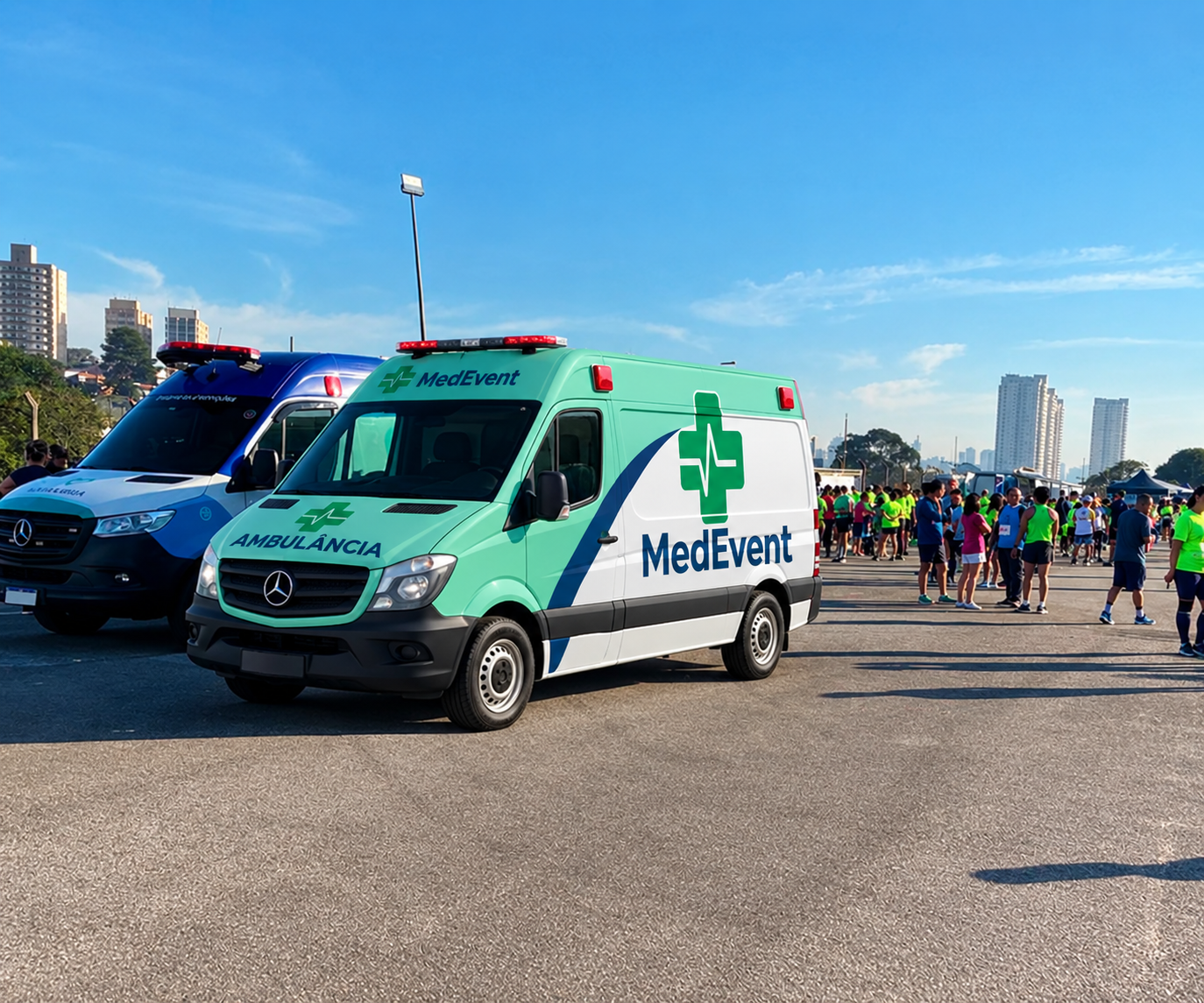 Ambulância preparada para cobertura médica de evento